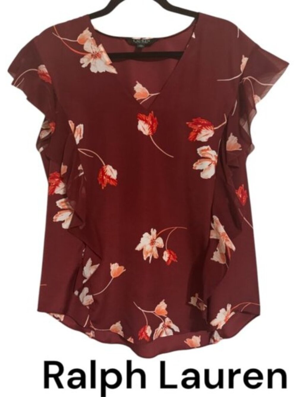 RALPH LAUREN FLORAL PRINT CAP SLEEVE BLOUSE  LARGE #E